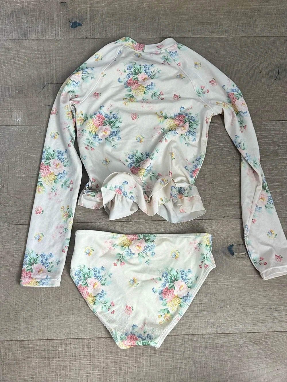 Janie and Jack Cream Floral Long-Sleeve Rash Guard Swim Set